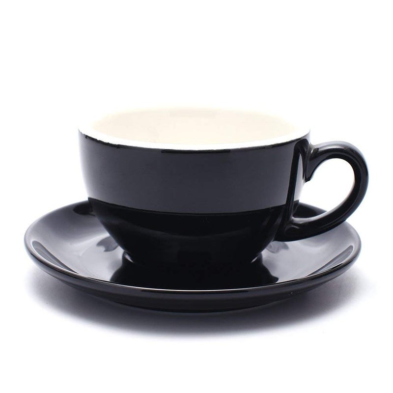 Coffeezone Latte Art Cup and Saucer for Latte & Cappuccino New Bone China, Mate for Coffee Shop and Barista (Glossy Black, 10.5 oz) - Image 1